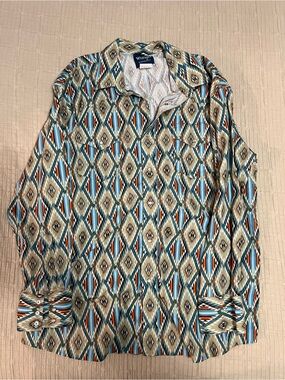 Wrangler Men’s Aztec Diamond Button-Down Shirt - Blue/Tan/Orange